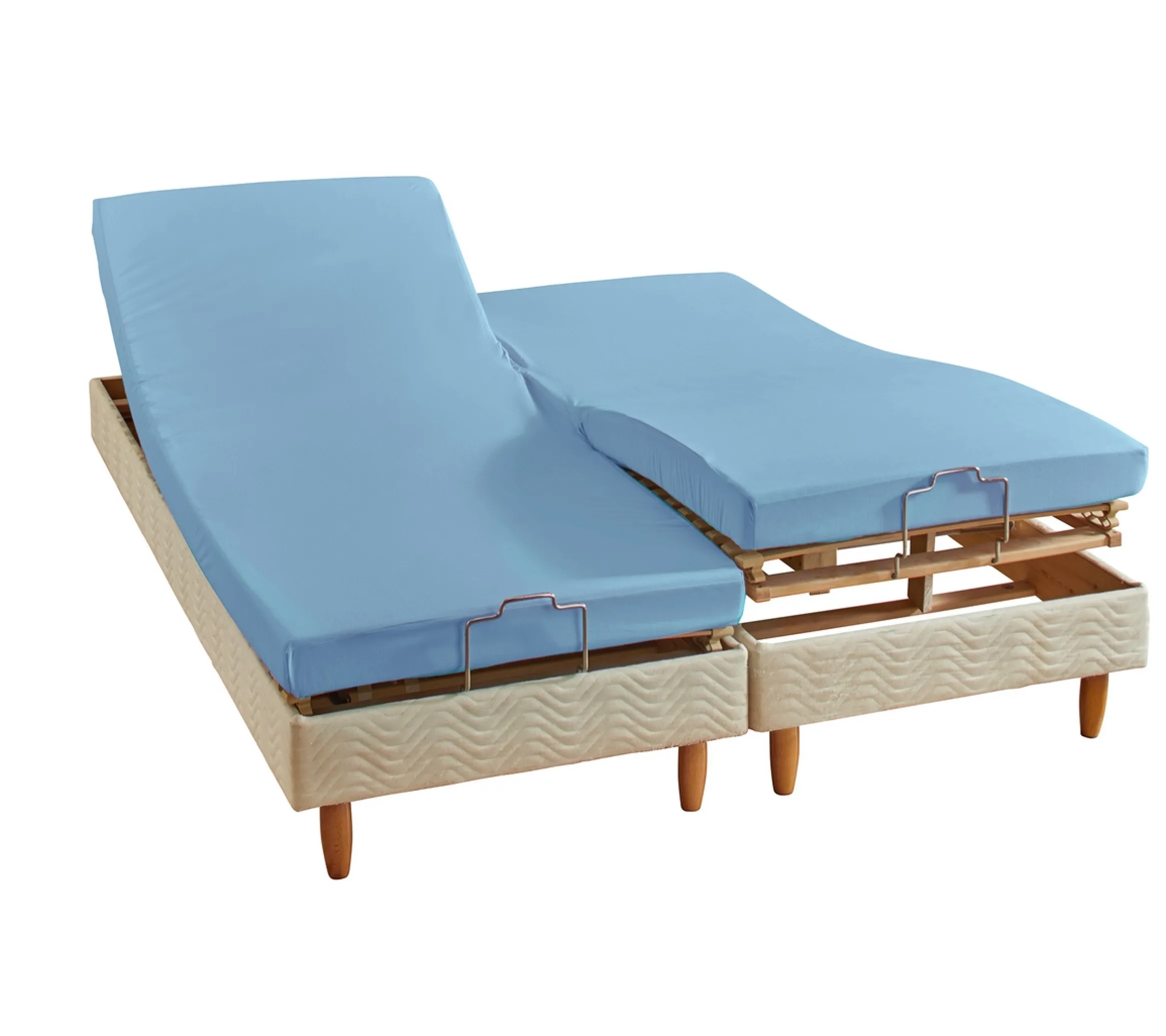 DRAP HOUSSE 4 TÊTES UNI COTON EXTENSIBLE BLEU CIEL