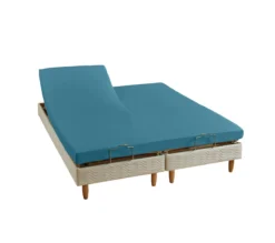 DRAP HOUSSE 2 TÊTES UNI PERCALE BLEU PAON