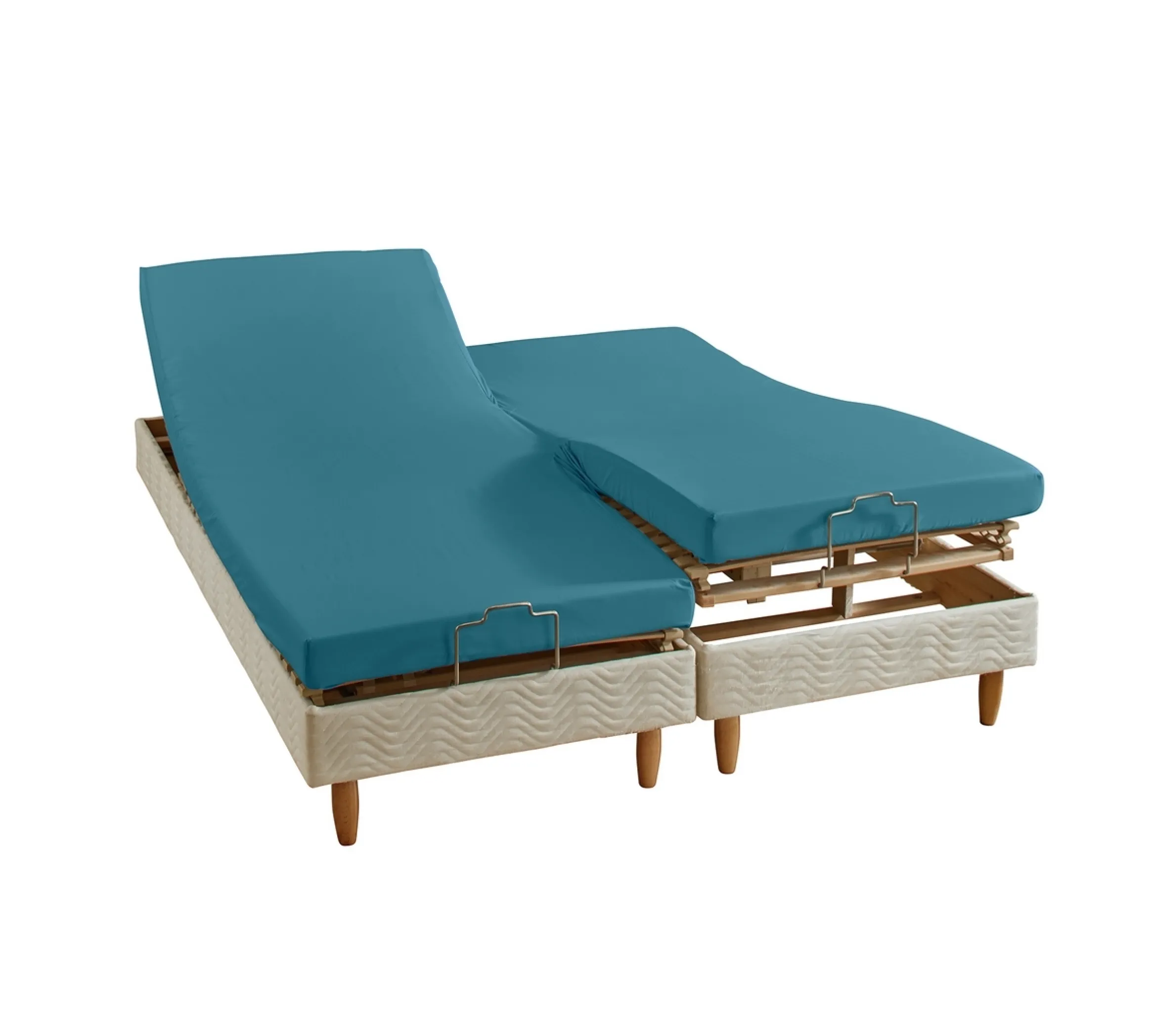 DRAP HOUSSE 4 TÊTES UNI SATIN BLEU PAON
