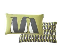 ENSEMBLE ENVELOPPE COUSSIN PINGOUINS TILLEUL