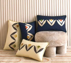 ENSEMBLE ENVELOPPE COUSSIN TULIPES NUIT