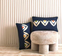 ENSEMBLE ENVELOPPE COUSSIN TULIPES NUIT