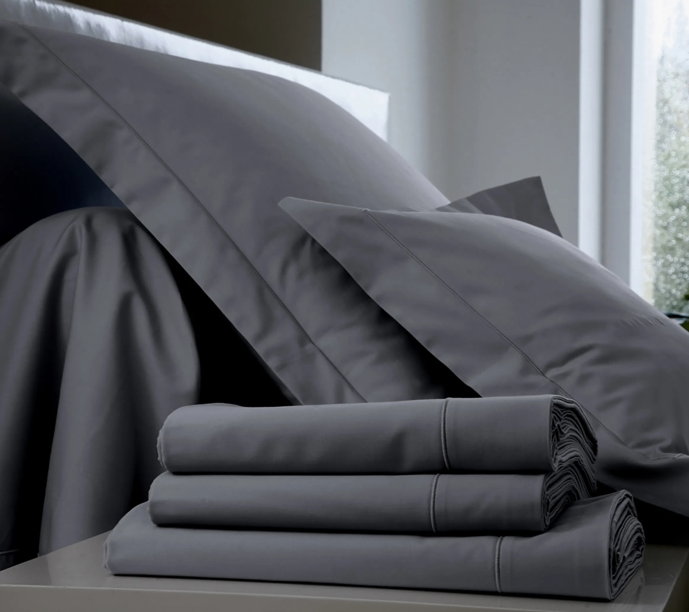 HOUSSE DE COUETTE UNI COTON FUSAIN